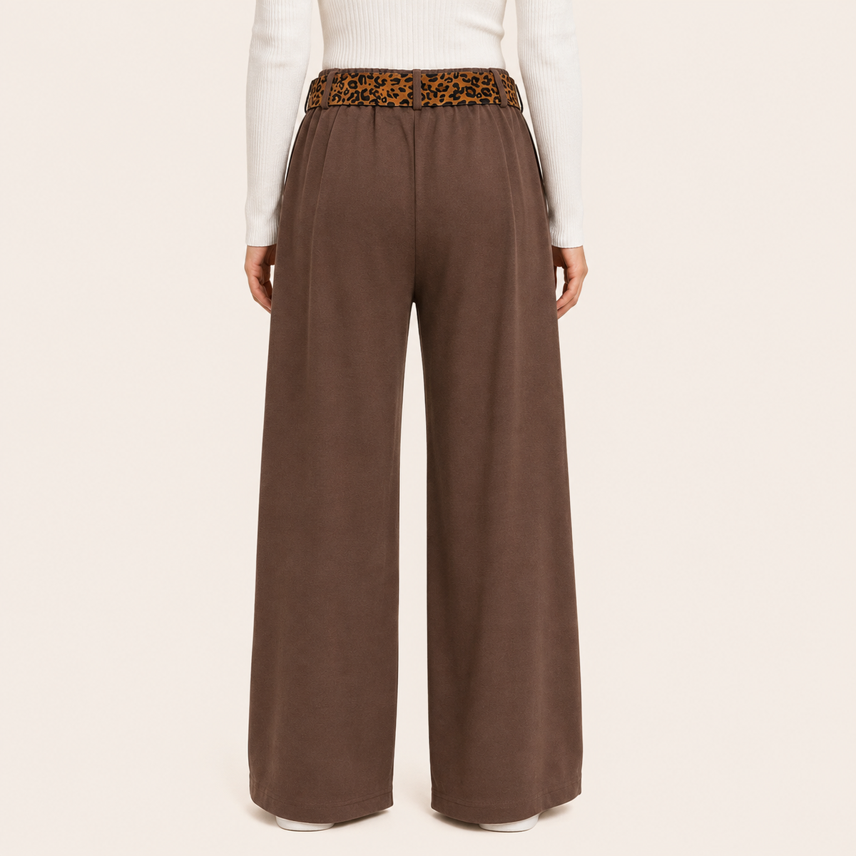 Pantalon Palazzo Paño Cinturon Animal Print Marrón