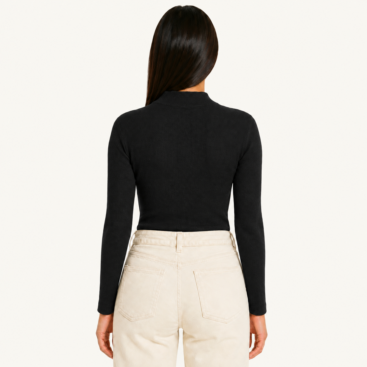 Sweater Cuello Alto con Rosa Negro
