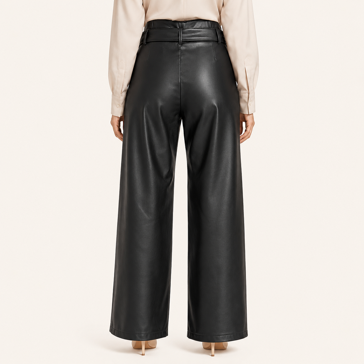 Pantalon Wide Leg Eco Cuero Negro