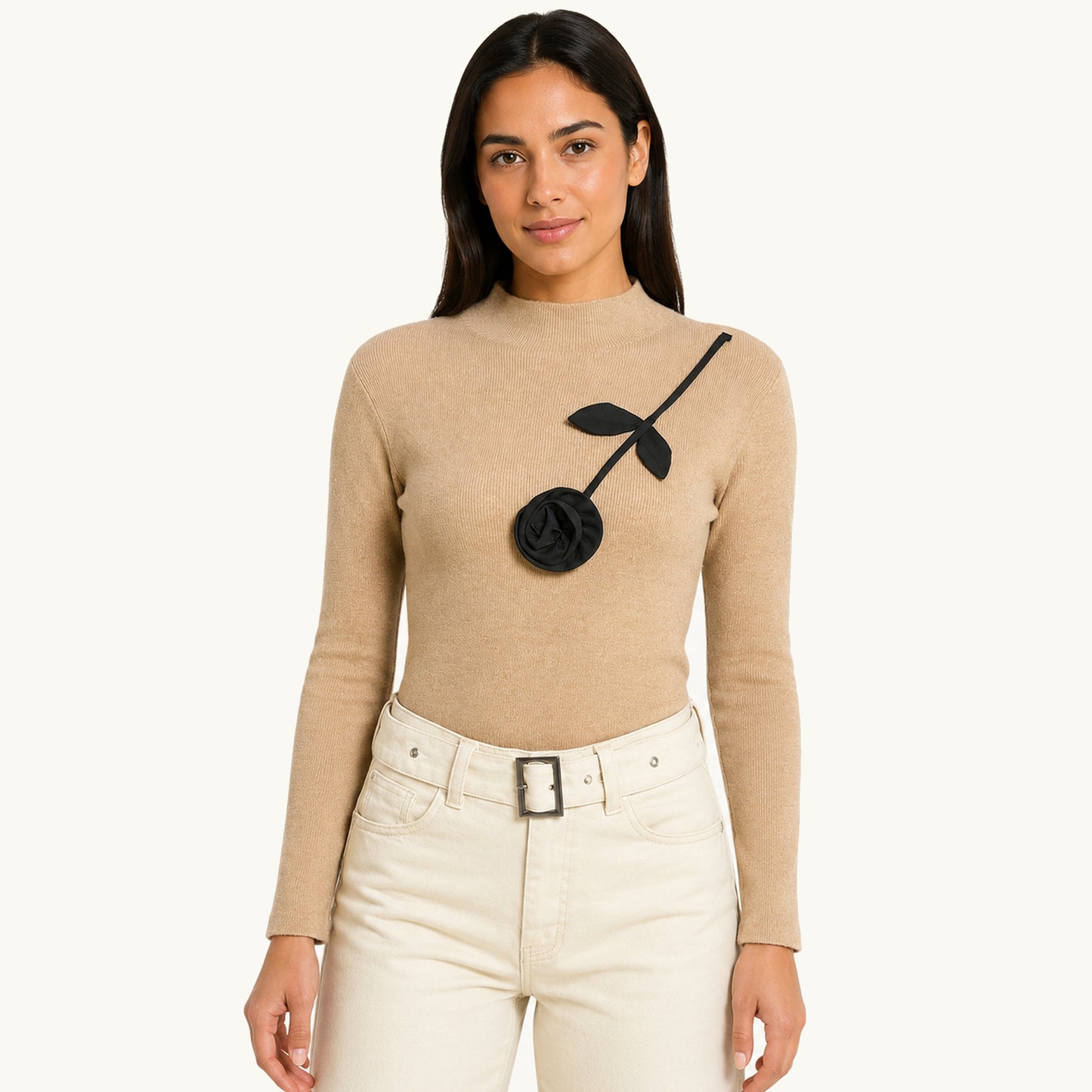 Sweater Cuello Alto con Rosa Nude