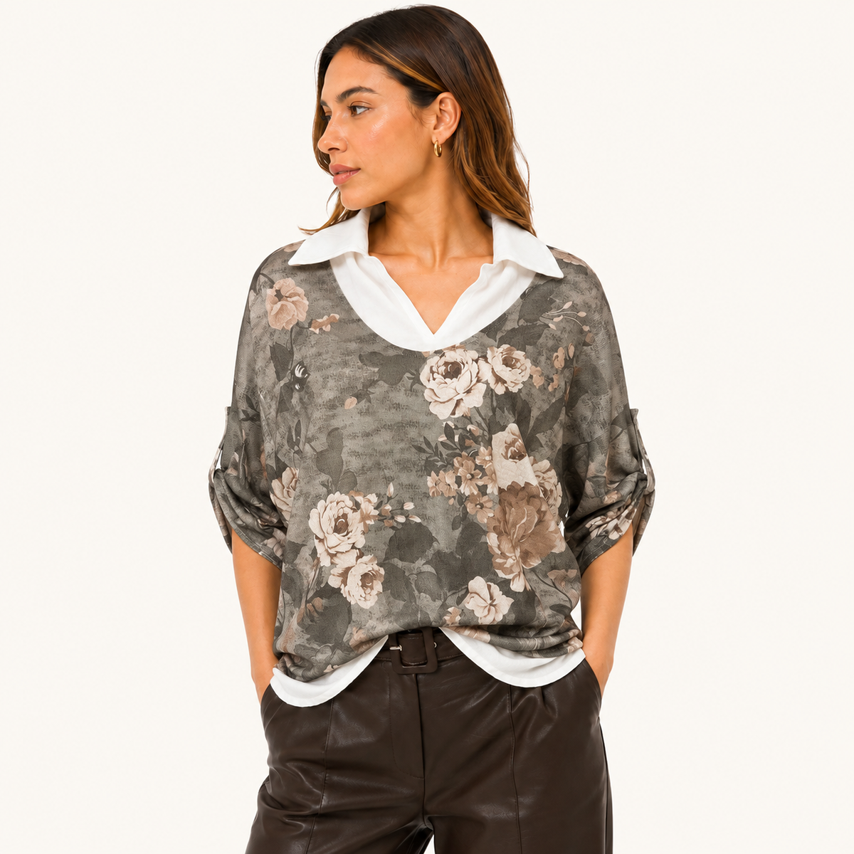 Blusa Floral 2 en 1 Manga Ajustable Verde