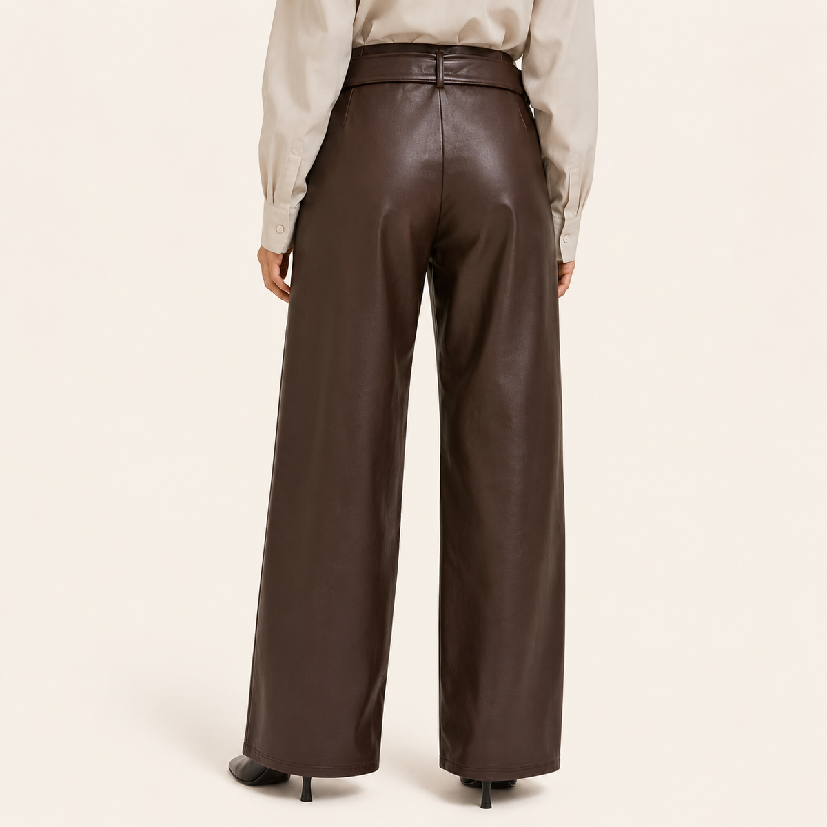 Pantalon Wide Leg Eco Cuero Marrón