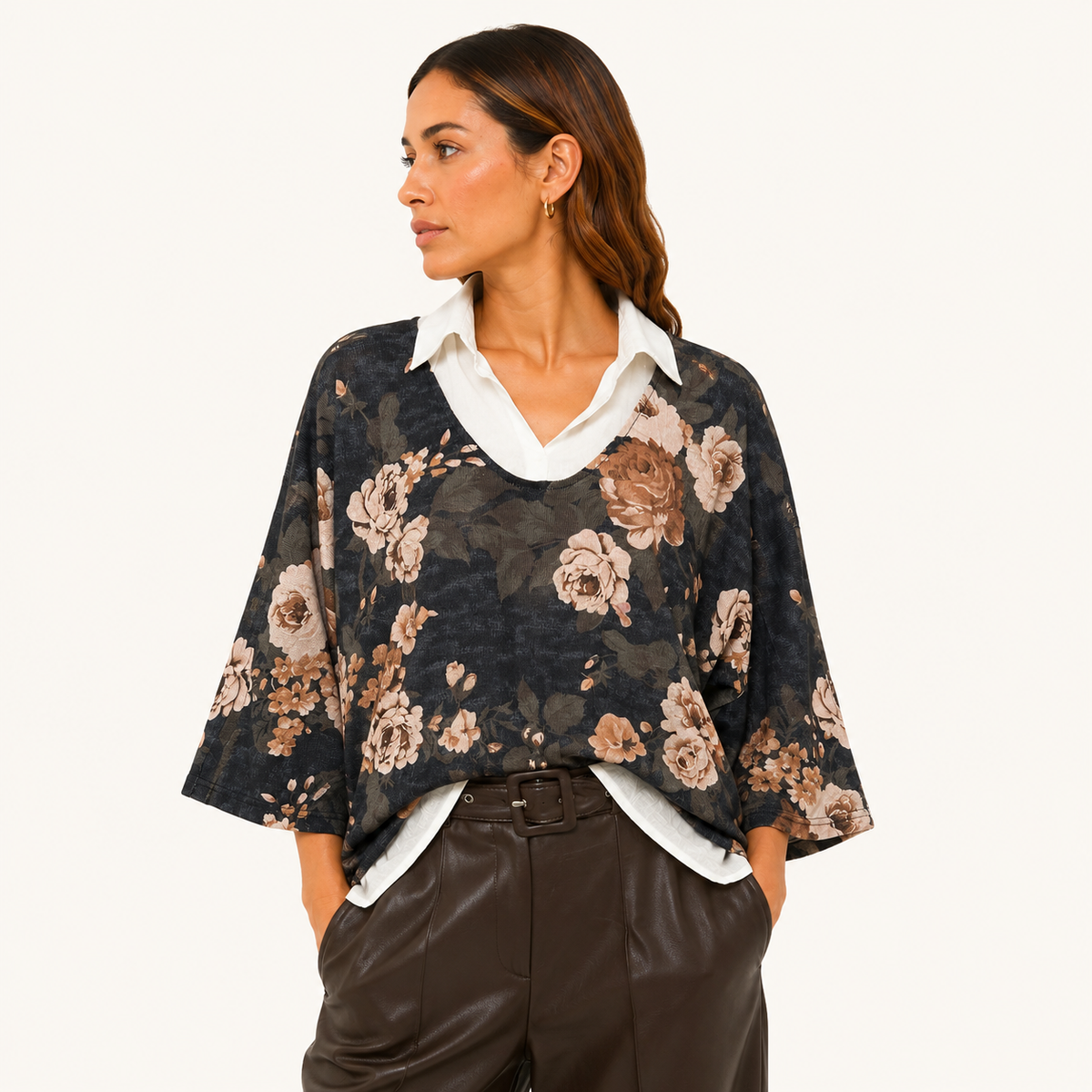 Blusa Floral 2 en 1 Manga Ajustable Azul