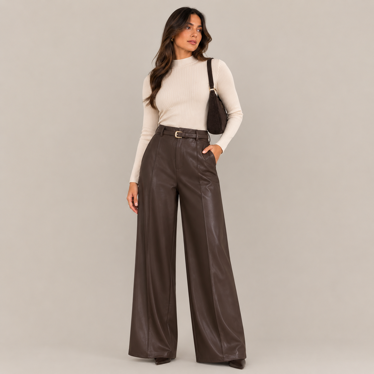 Pantalón Palazzo Ecocuero  Marron