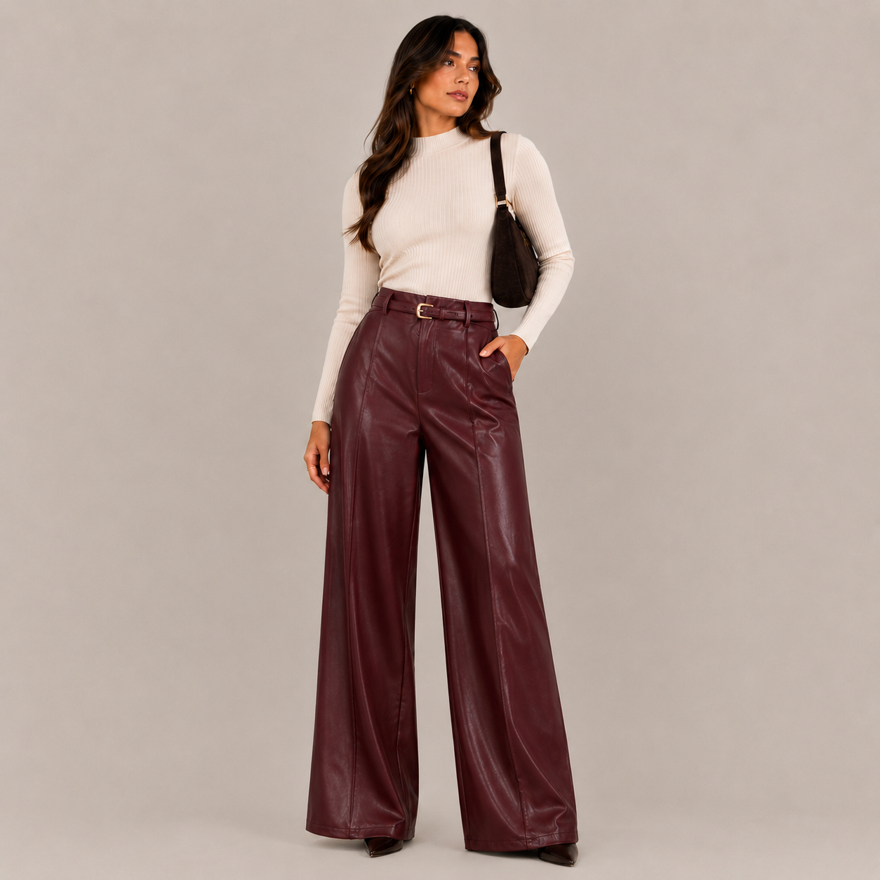 Pantalón Palazzo Ecocuero  Burdeo