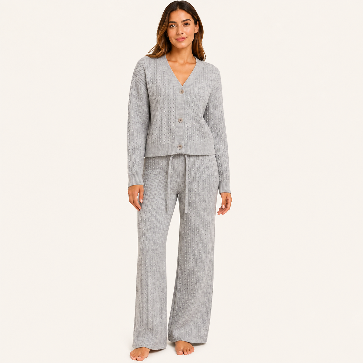 Conjunto Cardigan y Pantalón Forrado Gris