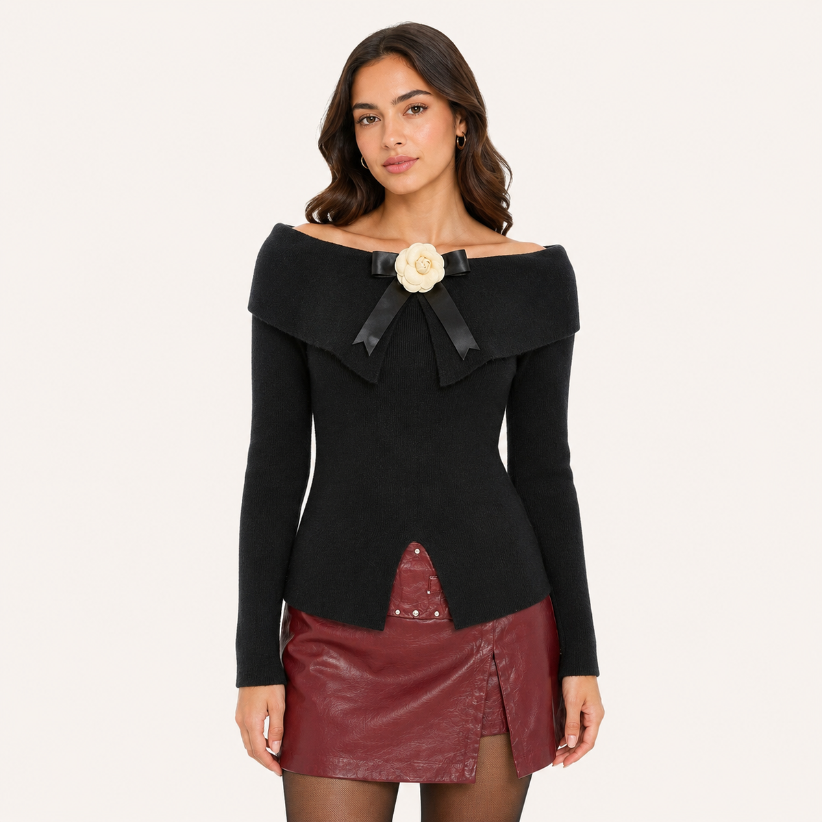 Sweater Cuello Bardot Negro