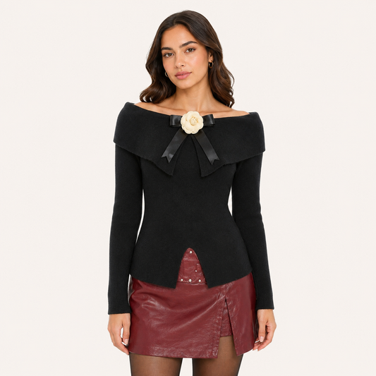 Sweater Cuello Bardot Negro