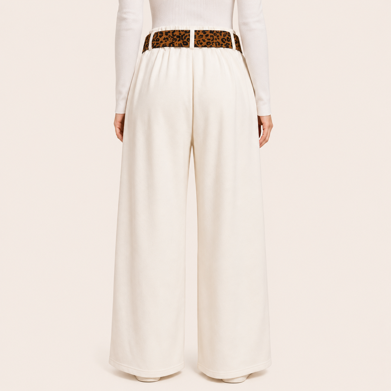 Pantalon Palazzo Paño Cinturon Animal Print Blanco