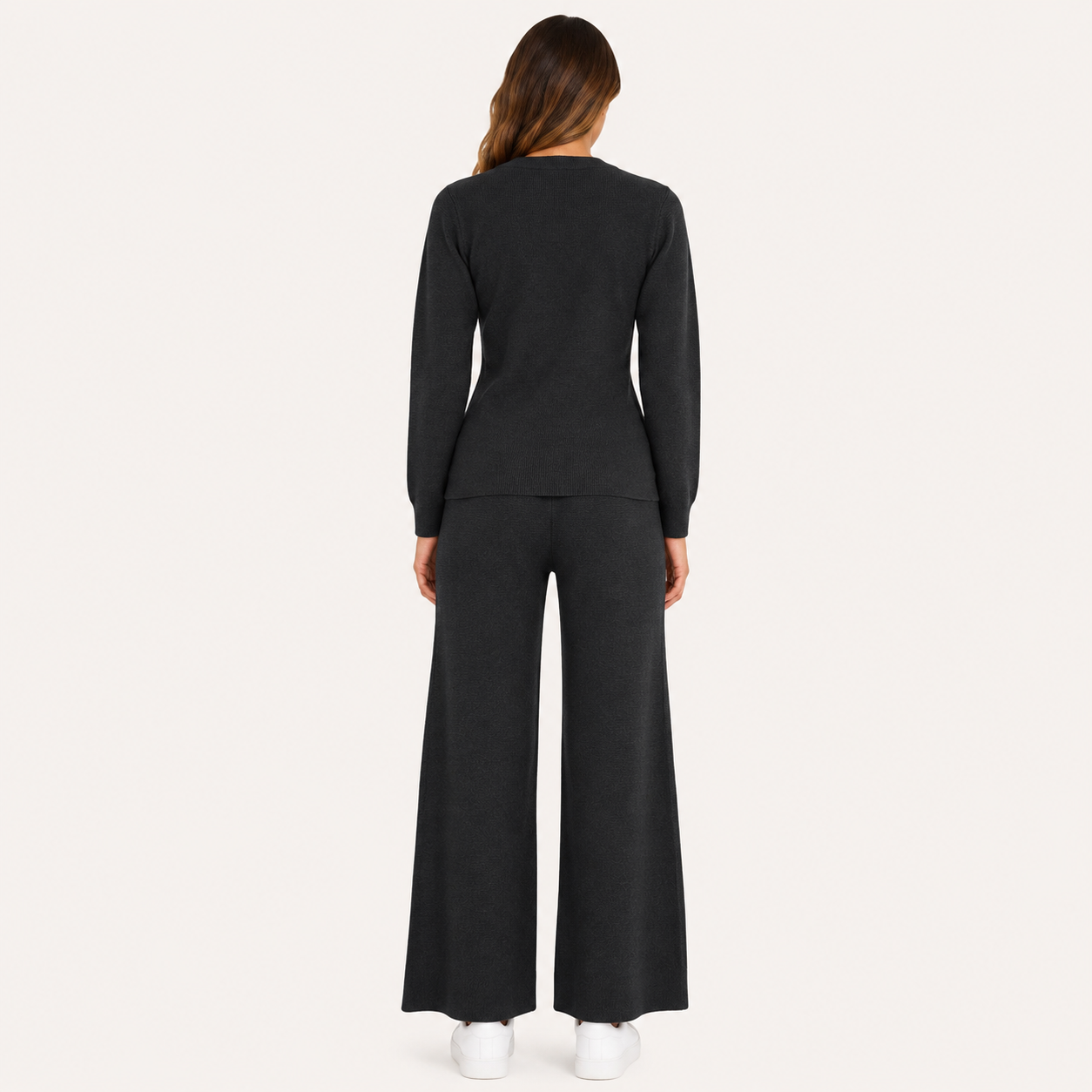 Conjunto Tejido Premium con Cinturón Ajustable y Pantalón Wide Leg Negro