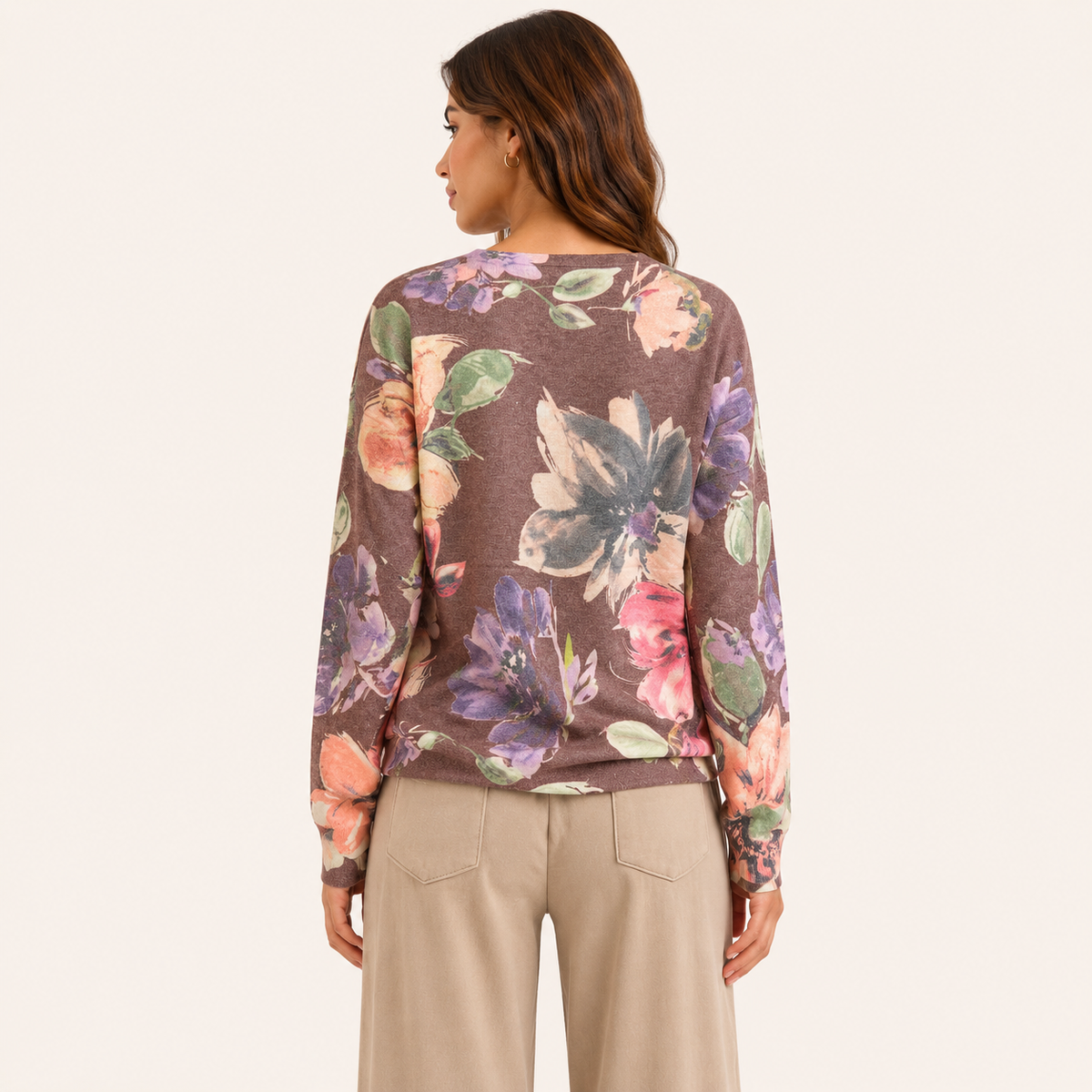 Sweater Estampado Flores Marrón