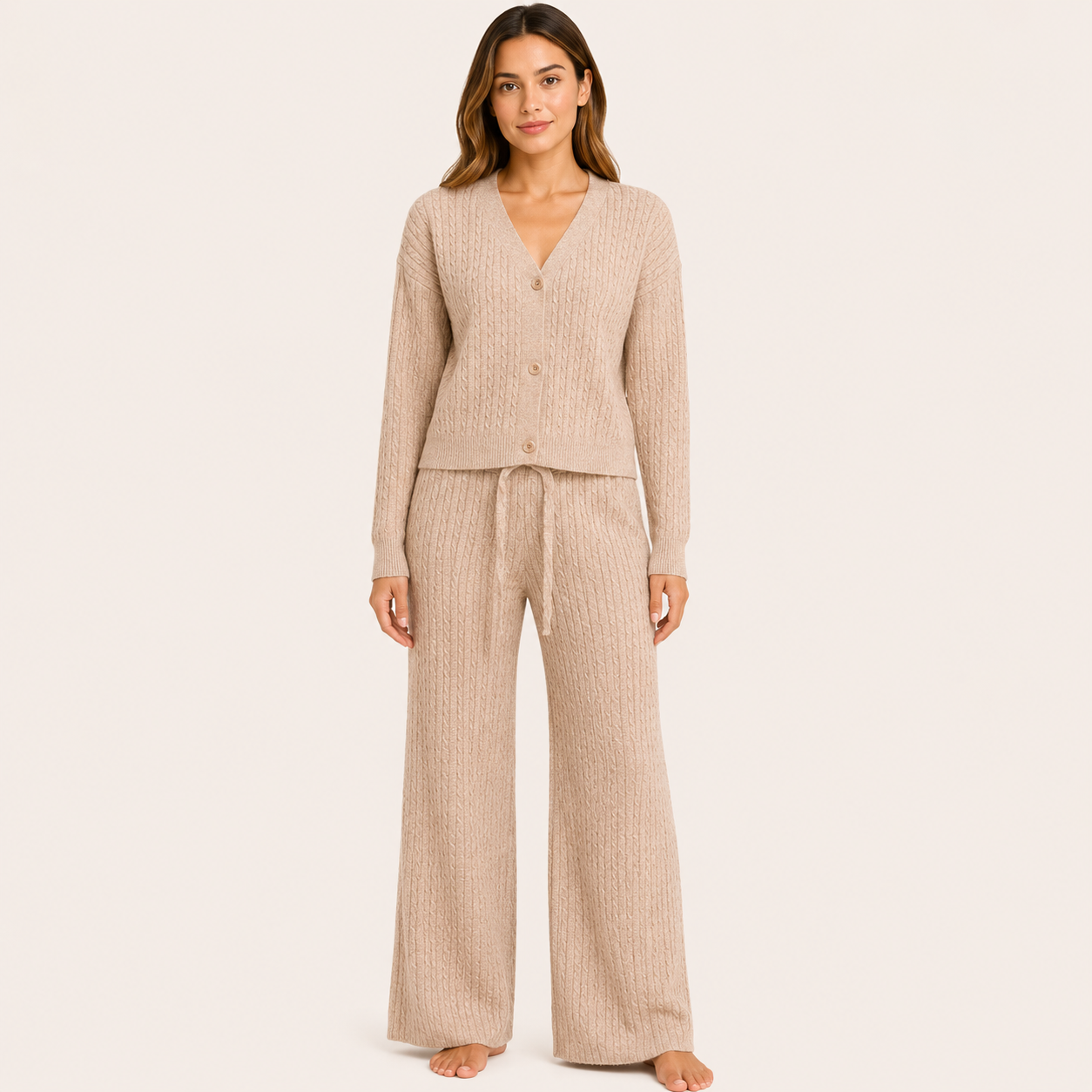 Conjunto Cardigan y Pantalón Forrado Nude
