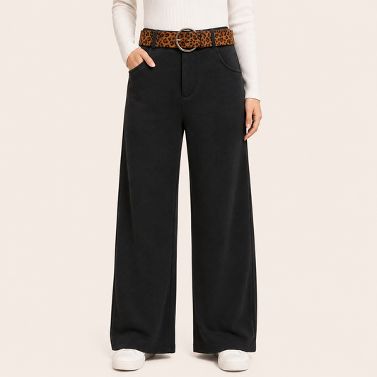 Pantalon Palazzo Paño Cinturon Animal Print Negro