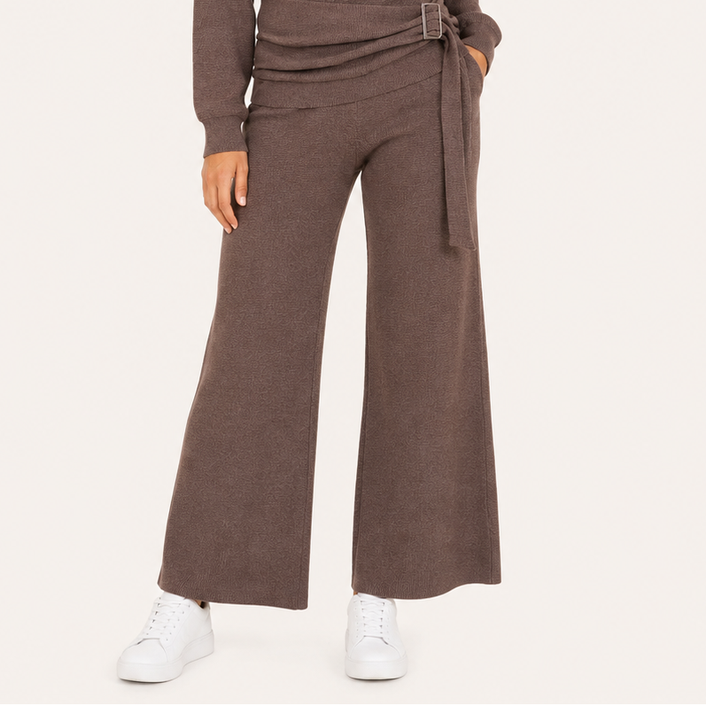 Pantalón Wide Leg Café Elasticado