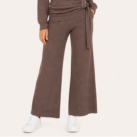 Pantalón Wide Leg Café Elasticado