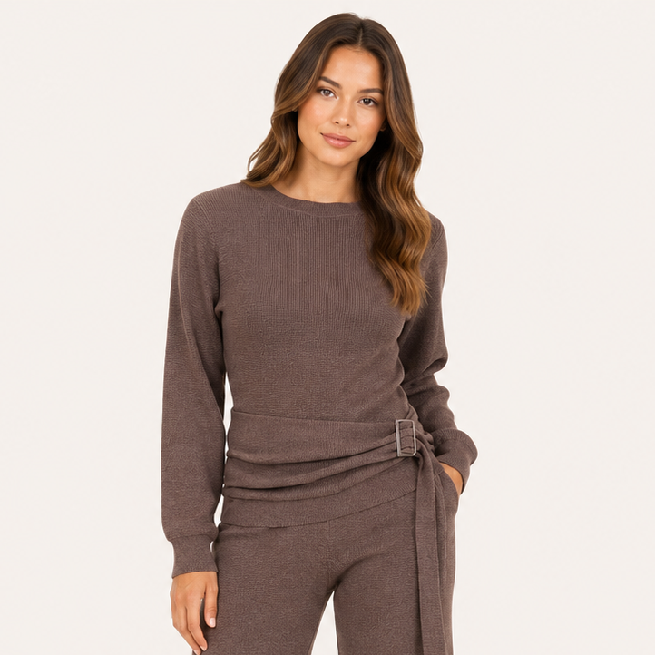 Sweater Tejido Premium con Cinturón Ajustable Café