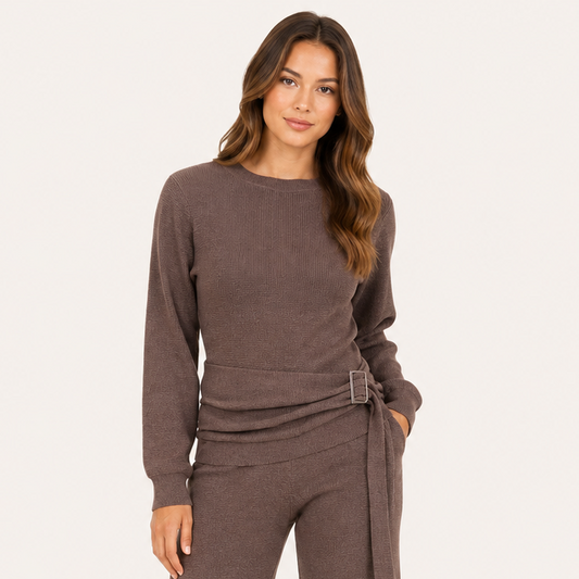 Sweater Tejido Premium con Cinturón Ajustable Café