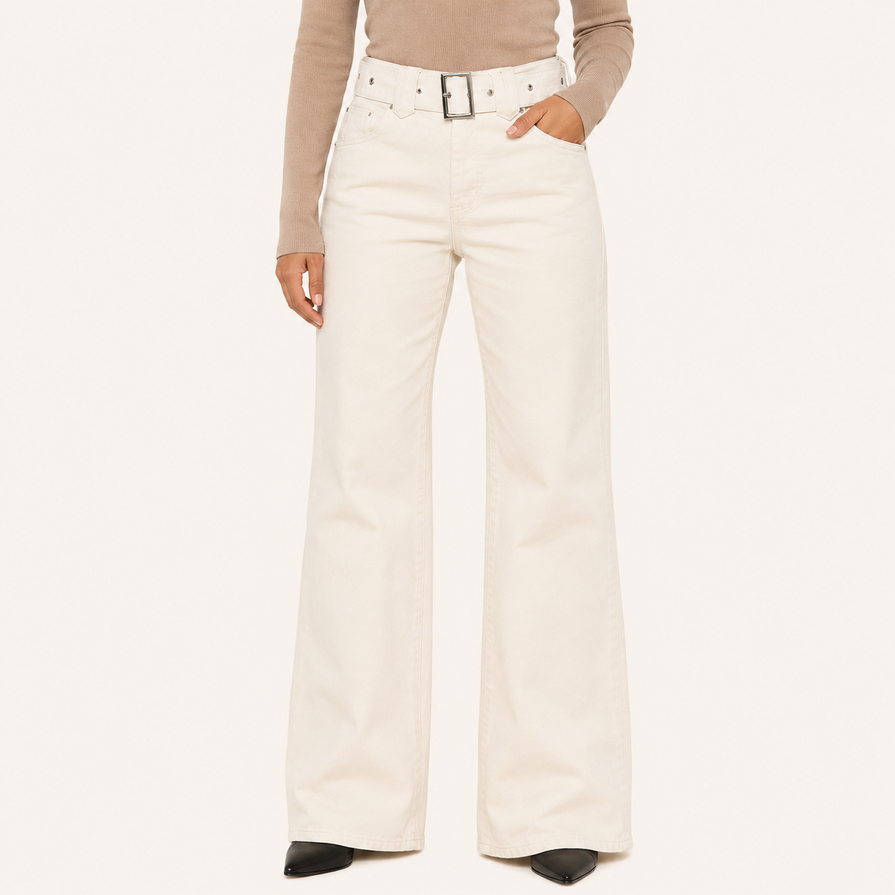 Jeans Wide Leg Beige