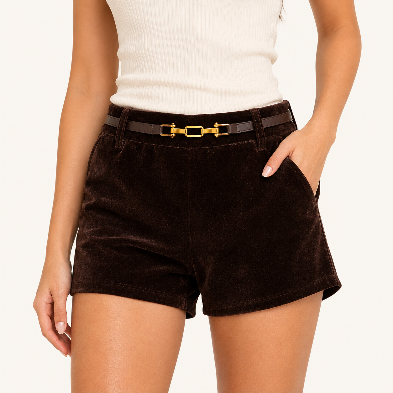 Short Tercio Pelo Marrón