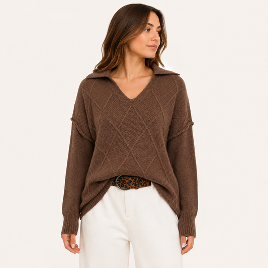 Sweater Cuello V Marrón