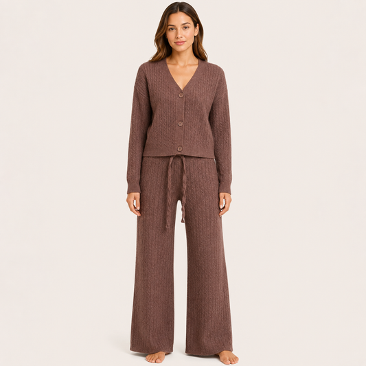 Conjunto Cardigan y Pantalón Forrado Marrón