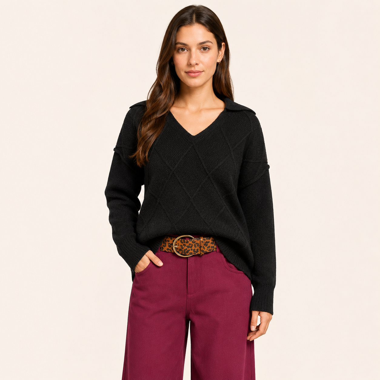 Sweater Cuello V Negro