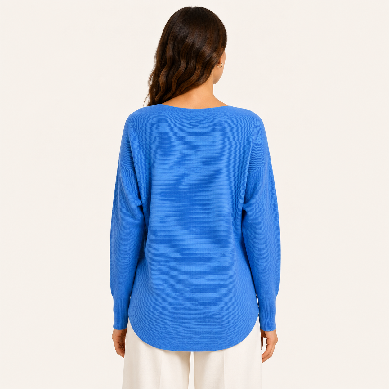 Sweater Tejido Mujer Cuello Bote Manga Murciélago Azul